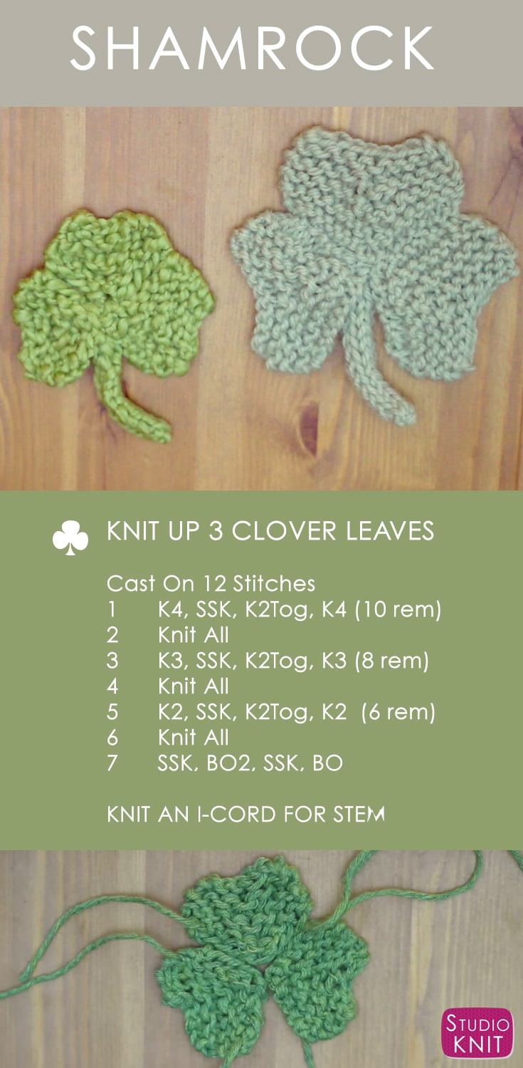 How to Knit a Shamrock Clover for St. Patrick's Day with Easy Free Knitting Pattern + Video Tutorial by Studio Knit