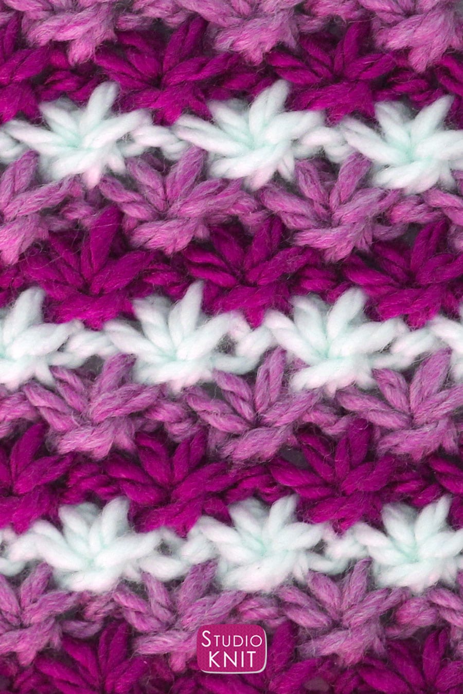 Daisy Stitch Knitting Brioche Pattern in Purple Yarn Colors