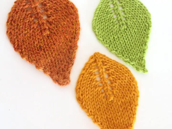 Three knitted leaf shapes.