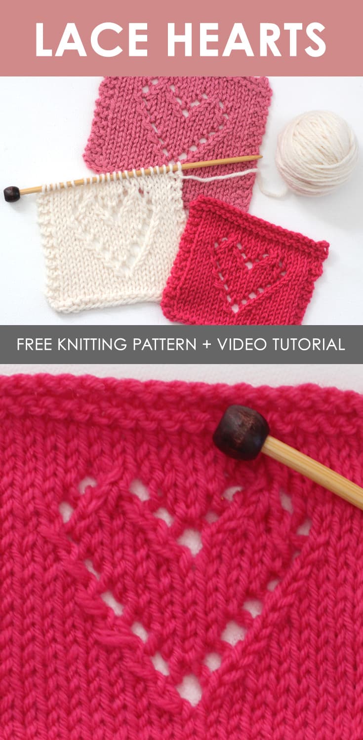 Lace Hearts Knit Stitch Pattern with Video Tutorial