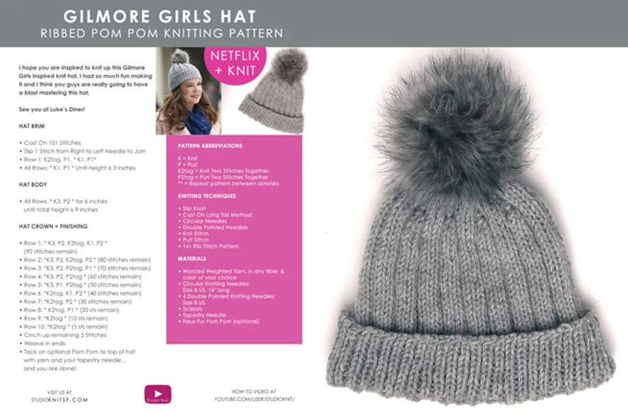 Gilmore Girls Knit Hat Pattern Download by Studio Knit