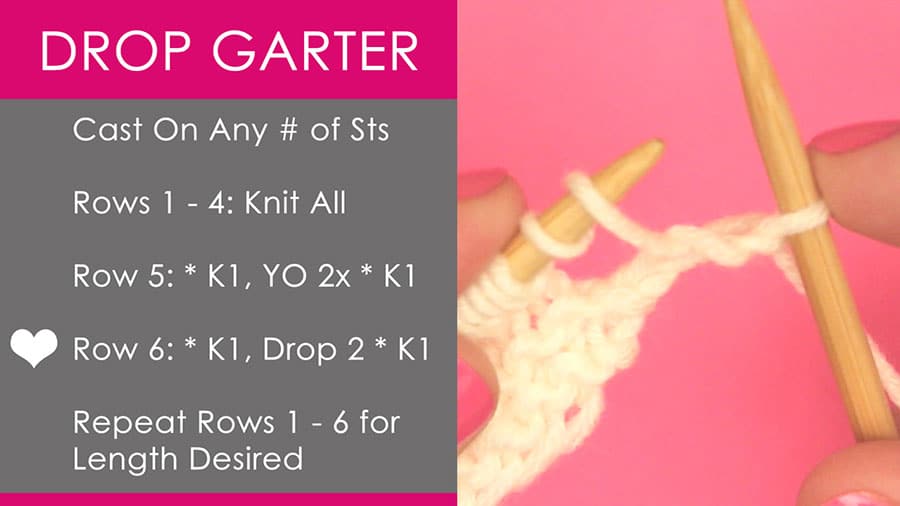 Yarn over to knit the drop stitch garter pattern.