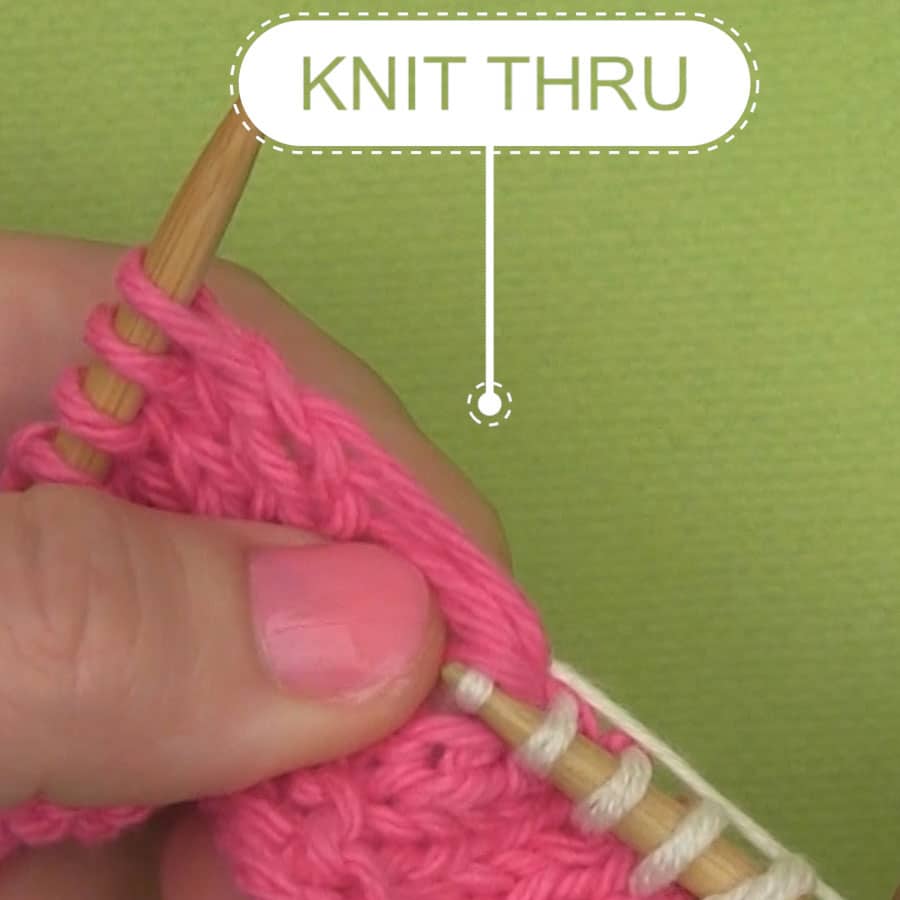 Knit through yarn to knit four below.