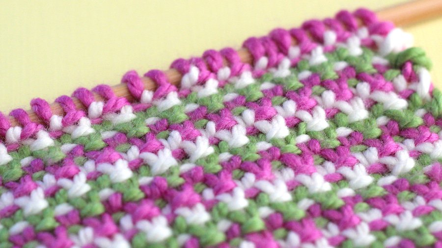 How to Knit the Linen Stitch 3 Yarn Colors with Free Written Pattern and Video Tutorial by Studio Knit.