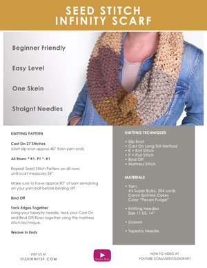 Seed Stitch Knitted Infinity Scarf Pattern Studio Knit