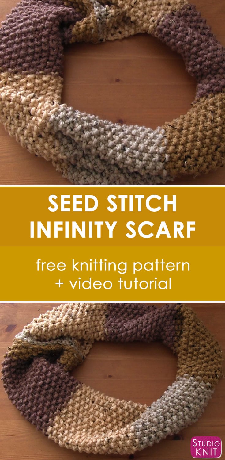 Seed Stitch Knitted Infinity Scarf Pattern Studio Knit