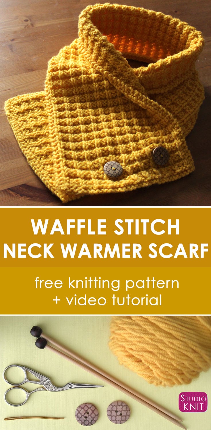 Waffle Neck Warmer Scarf Knitting Pattern Studio Knit