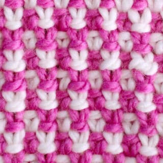 Linen Stitch Knitting Pattern in white and pink yarn colors