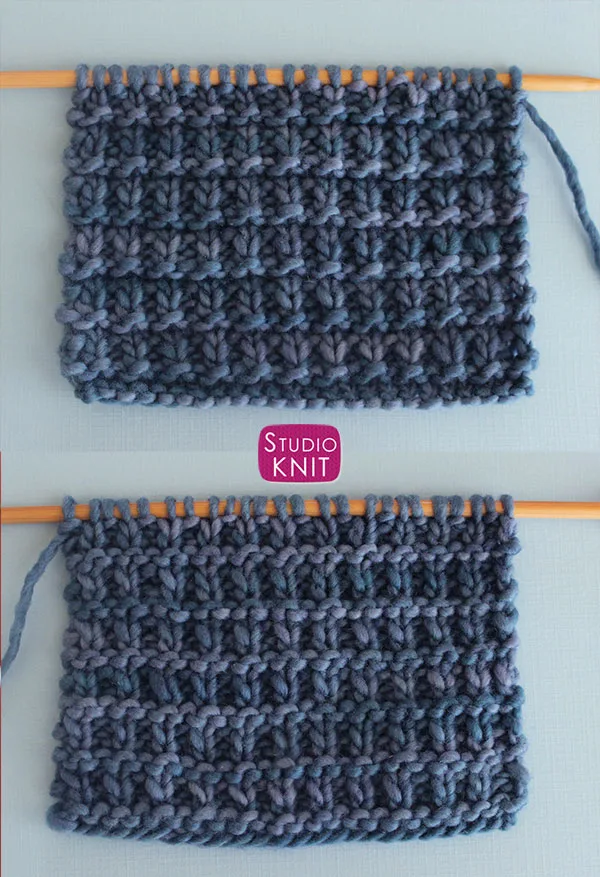 Right and Wrong Sides of the Hurdle Knit Stitch Pattern by Studio Knit