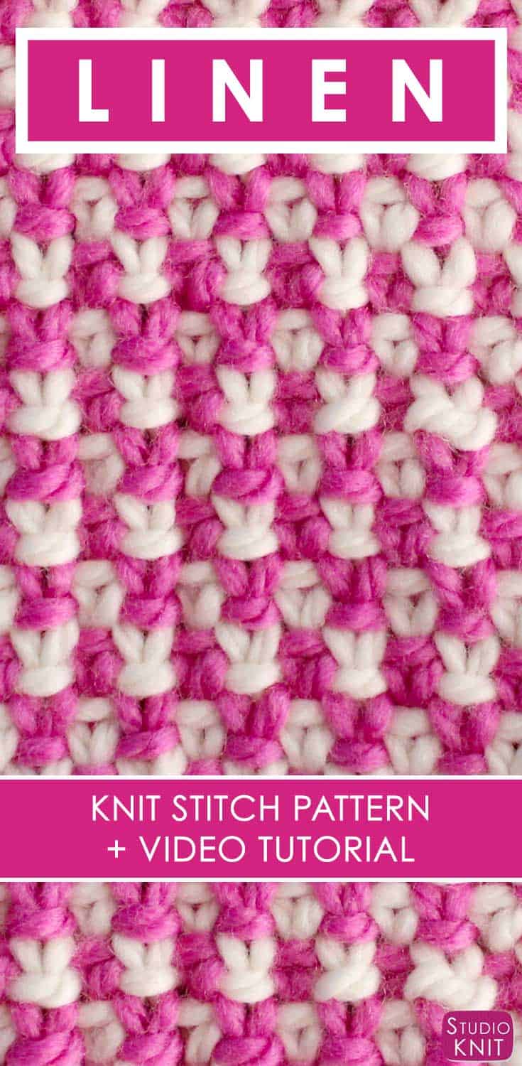 How to Knit the Linen Stitch 2 Yarn Colors with Free Written Pattern and Video Tutorial by Studio Knit.