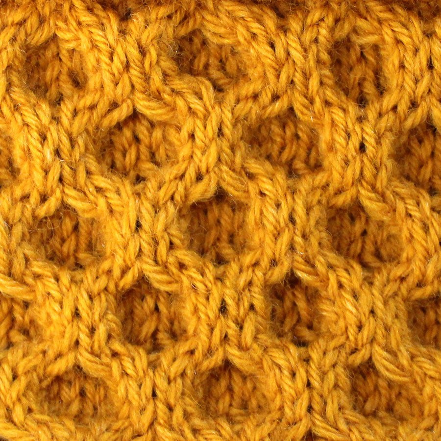 A close up of honeycomb stitch knitting pattern.