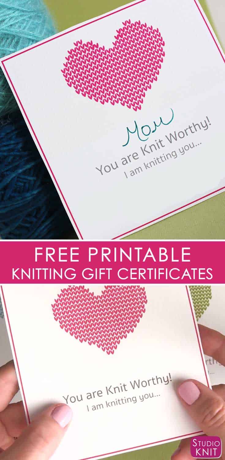 Looking to finish up all your knitted gifts now? Get your Free Knitting Gift Certificate Printable download by Studio Knit. Your loved ones will be excited to learn they will soon receive a new knitted gift from you! #StudioKnit #ChristmasKnitting #knitting