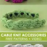 Cable Knit Accessories free patterns and video with knitted honeycomb stitch hairband and bracelets