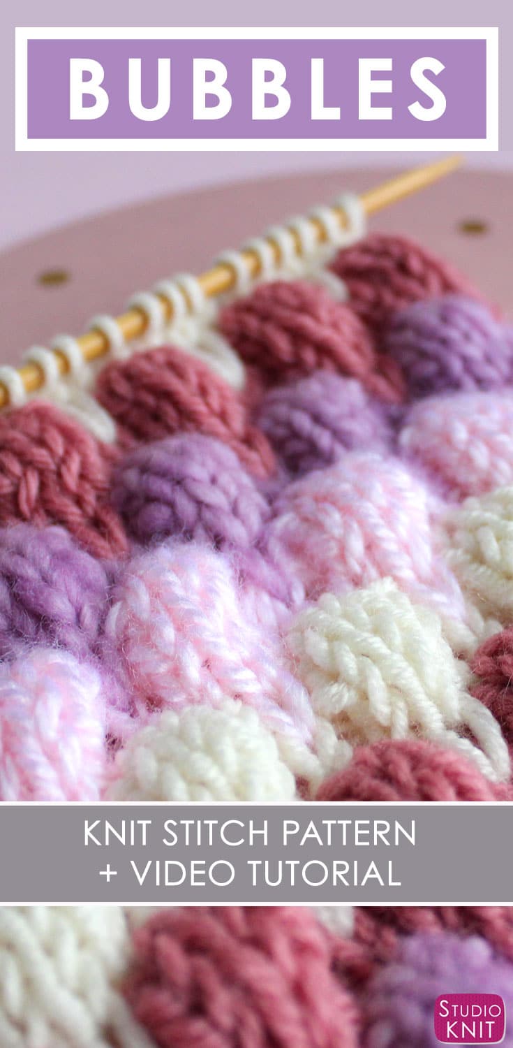 Bubble Knit Stitch Pattern with Easy Free Pattern + Knitting Video Tutorial by Studio Knit.