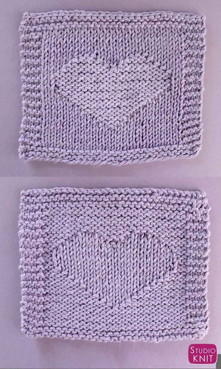 Right and Wrong Sides of Knitted Work - Easy Heart Knit Stitch Pattern by Studio Knit with Free Pattern and Video Tutorial.