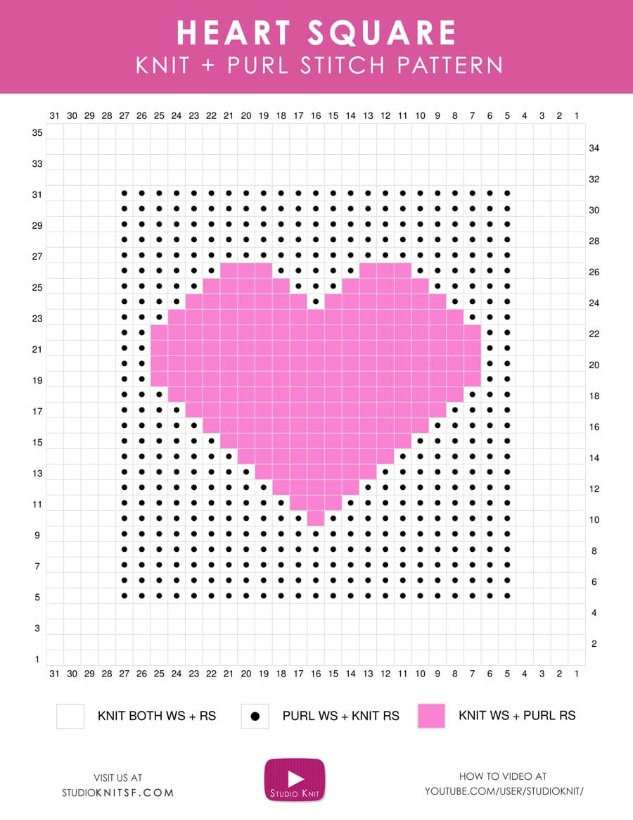 Easy Heart Square Stitch Knitting Pattern Studio Knit