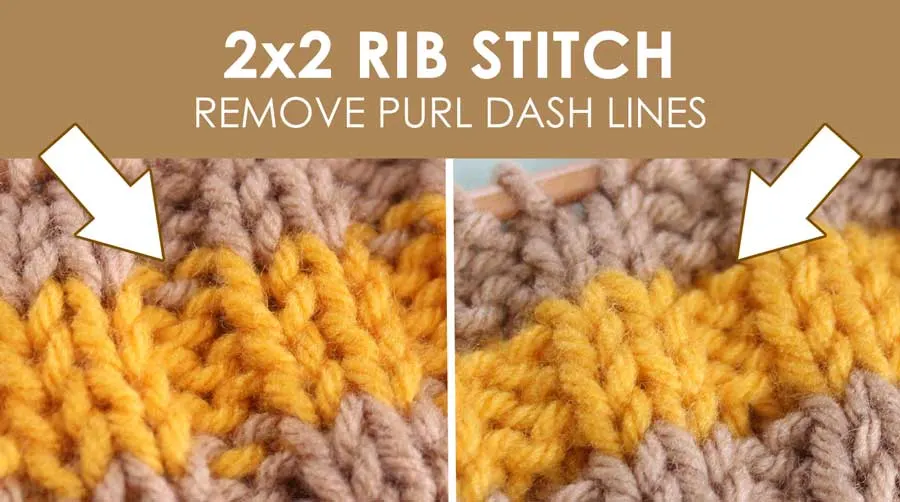 2x2 Rib Knit Stitch Pattern with Stripes. How to Remove Purl Dash Lines - Knit Stripes with Studio Knit