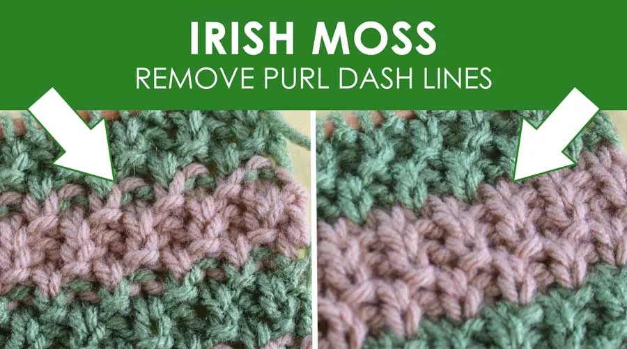 Irish Moss Knit Stitch Pattern with Stripes. How to Remove Purl Dash Lines - Knit Stripes with Studio Knit