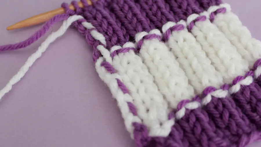 How to Knit Stripes with Studio Knit - Wrong Side of 2x2 Rib Stitch Pattern