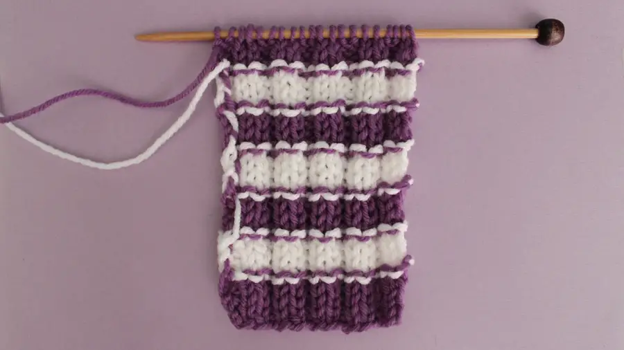 How to Knit Stripes with Studio Knit - Wrong Side of 2x2 Rib Stitch Pattern