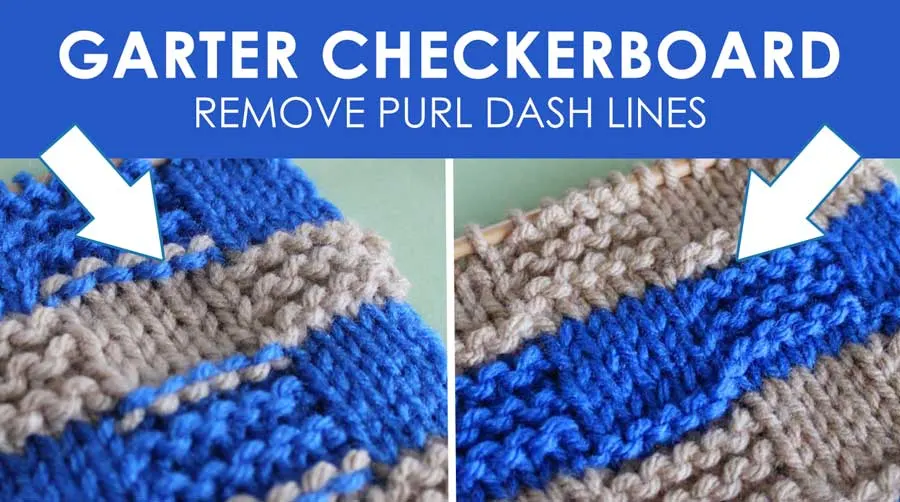 Garter Checkerboard Knit Stitch Pattern with Stripes. How to Remove Purl Dash Lines - Knit Stripes with Studio Knit