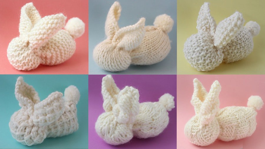 Bunny Softies with 6 Different Free Bunny Knit Stitch Patterns and video tutorial by Studio Knit