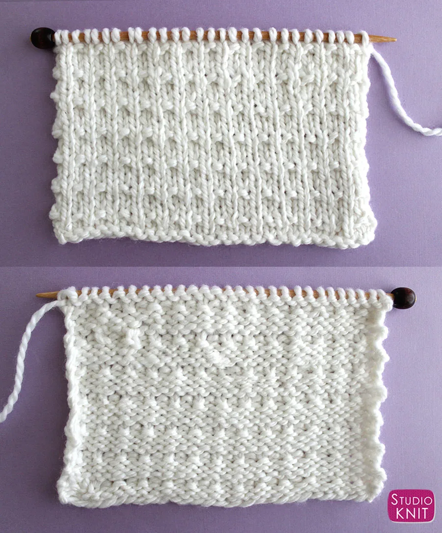 Right and Wrong Sides of Knitted Work - Andalusian Knit Stitch Pattern by Studio Knit with Free Pattern and Video Tutorial.