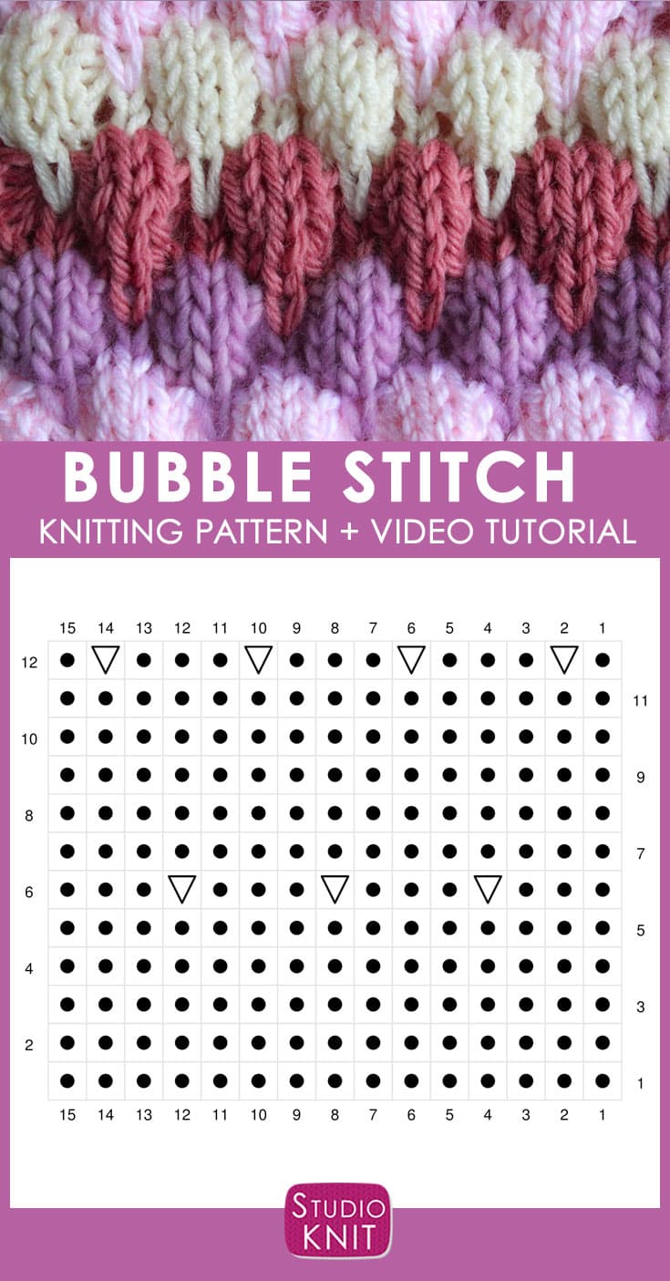 Bubble Knit Stitch Pattern Chart with Video Tutorial by Studio Knit