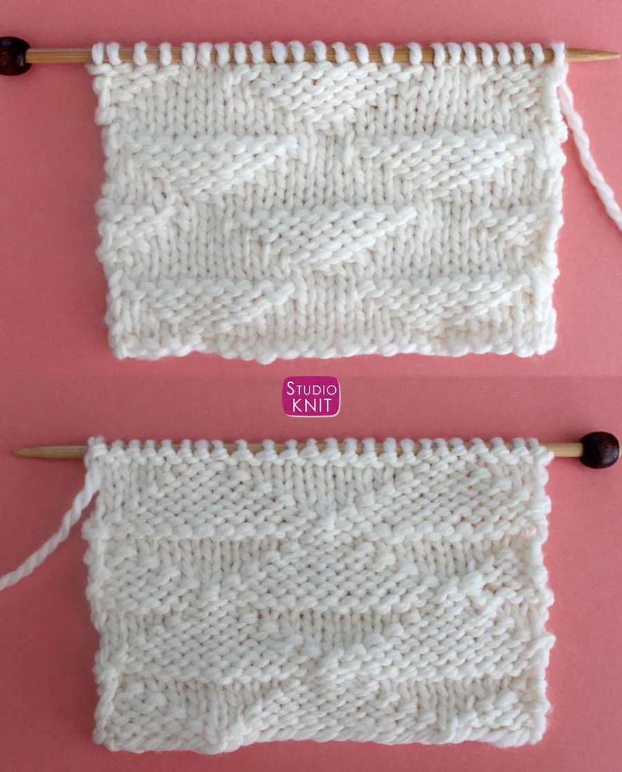 Right and Wrong Sides of the Triangle Knit Stitch Pattern by Studio Knit