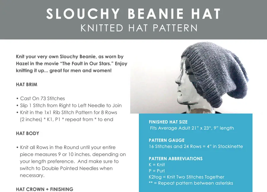 Slouchy Beanie Knitting Pattern