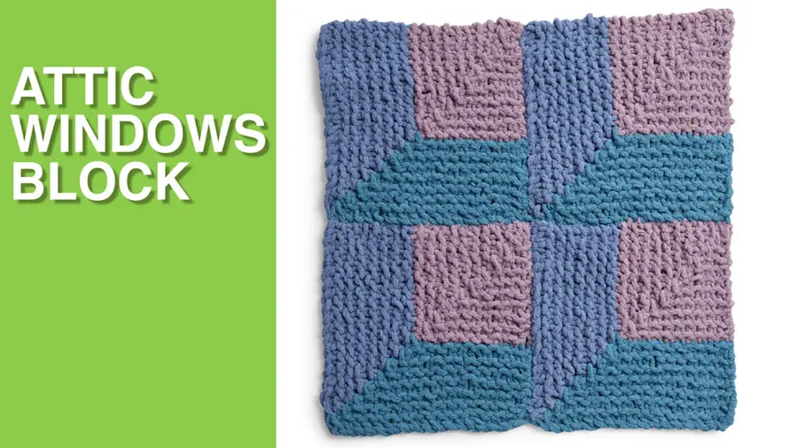 Attic Windows Block from the Bernat Stitch Along for Knitters with Studio Knit