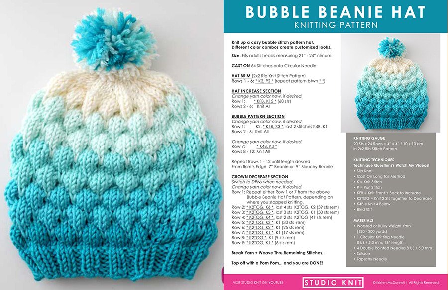 Bubble Beanie Hat Pattern For Knitters Studio Knit