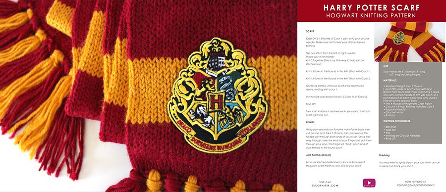 Harry Potter Scarf Knitting Pattern in Hogwarts House ...