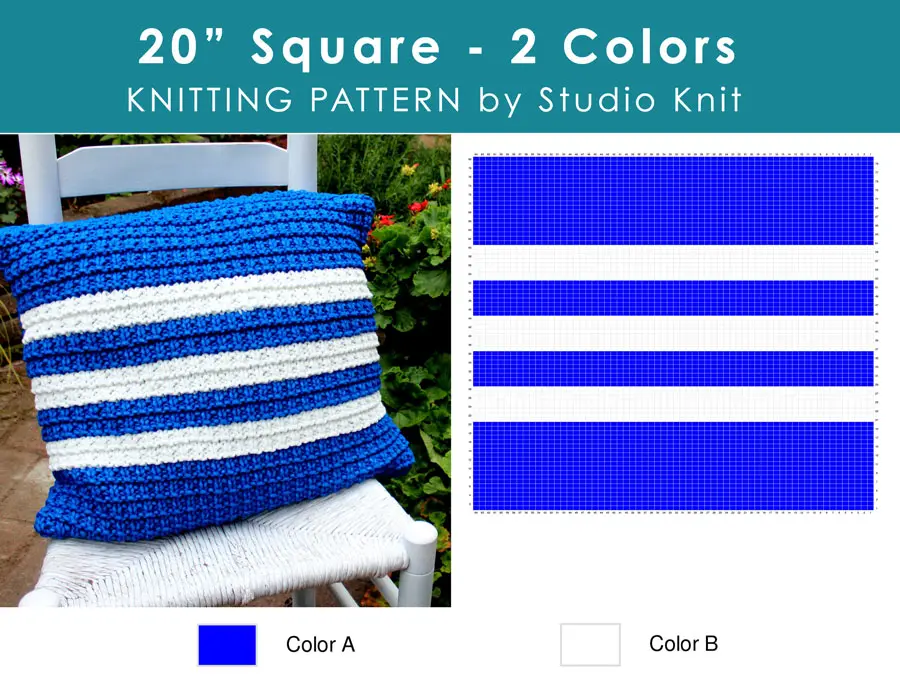 Chart of Hurdle Knit Stitch Pattern Pillow 20" Square Pillow with 2 Colors by Studio Knit
