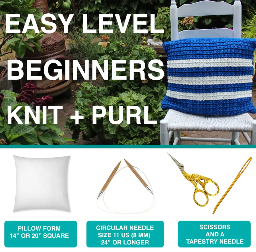 Materials to Knit a Pillow in Hurdle Stitch Pattern