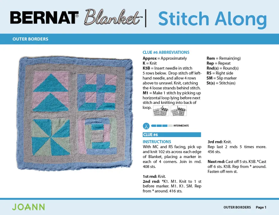 Knitting Pattern for Outer Blanket Borders in the Bernat Stitch Along by JOANN with Studio Knit