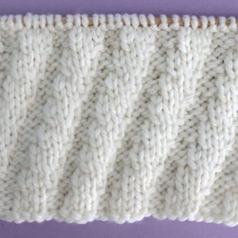 Diagonal Spiral Rib Knit Stitch Pattern and Chart with Studio Knit