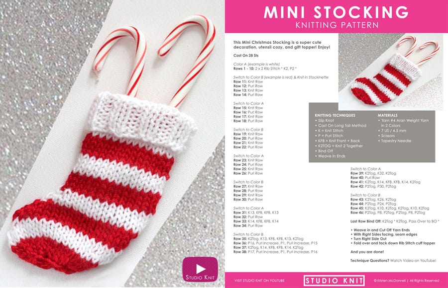 Printable pattern of mini christmas stocking