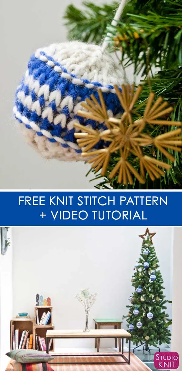 Knitted Christmas Ball Ornament Pattern with Studio Knit and Video Tutorial