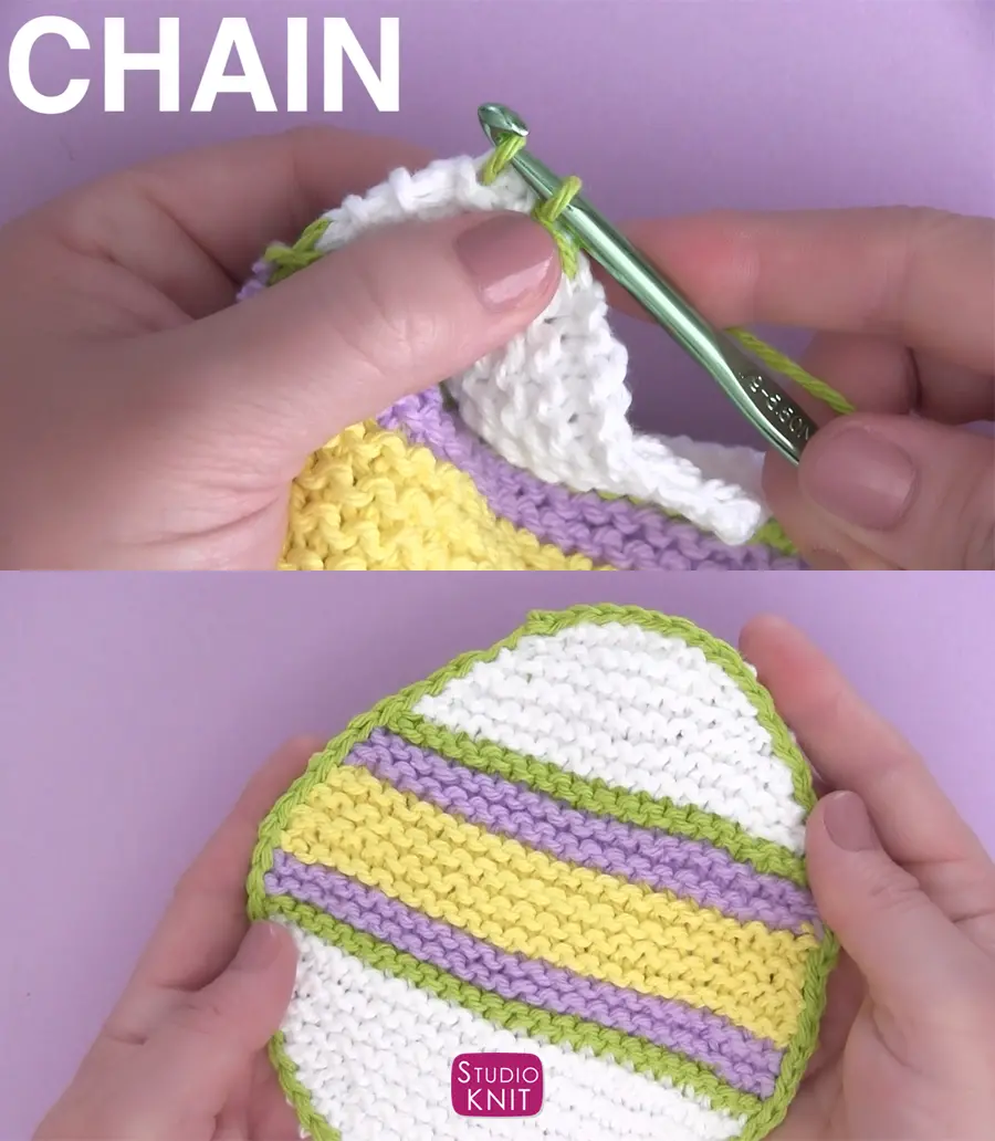 How to Crochet Chain Easter Egg Dishcloth Pattern by Studio Knit