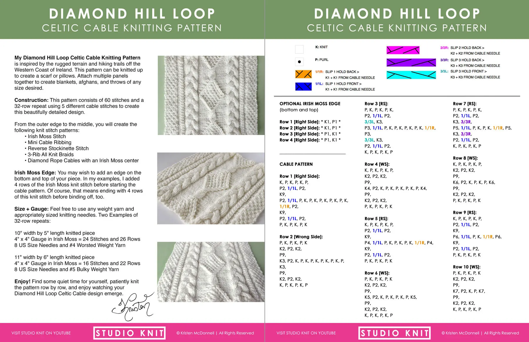 Purchase Diamond Hill Loop Celtic Cable Knitting Pattern by Studio Knit