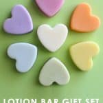 Heart shaped lotion bars in different colors.