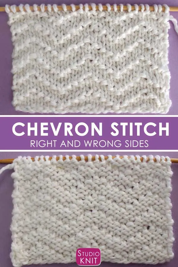 Chevron Seed Knit Stitch Pattern - Right and Wrong Sides