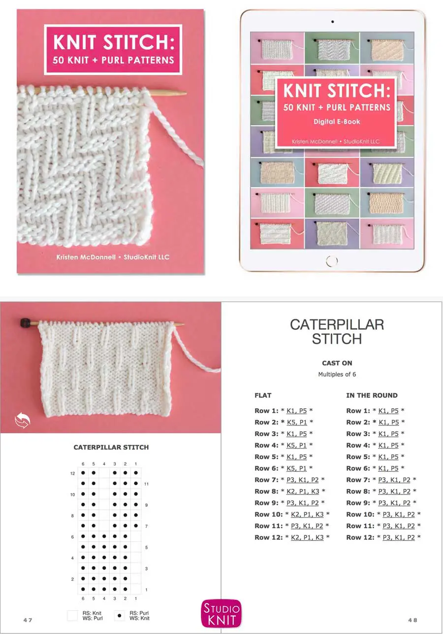 Knit Stitch Pattern Book with Caterpillar Stitch Pattern by Studio Knit