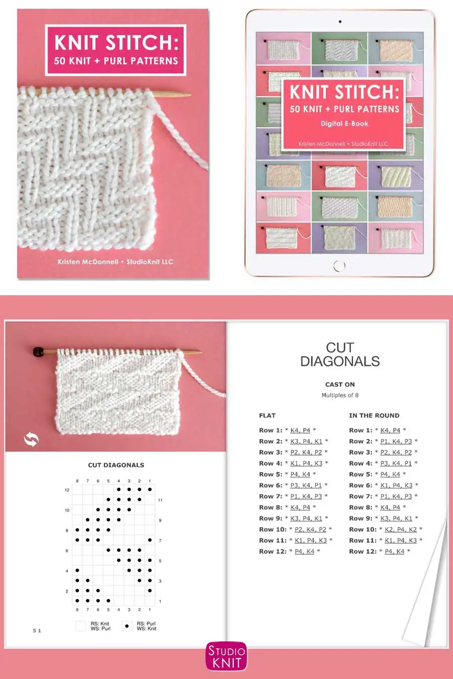 Knit Stitch Pattern Book with Cut Diagonals Stitch