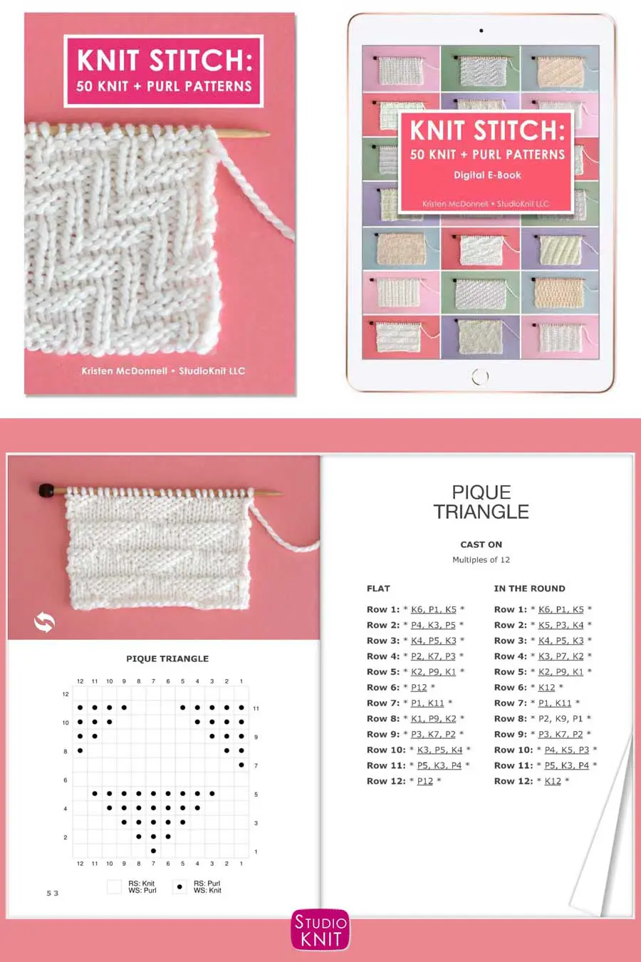Knit Stitch Pattern Book with Pique Triangles Stitch