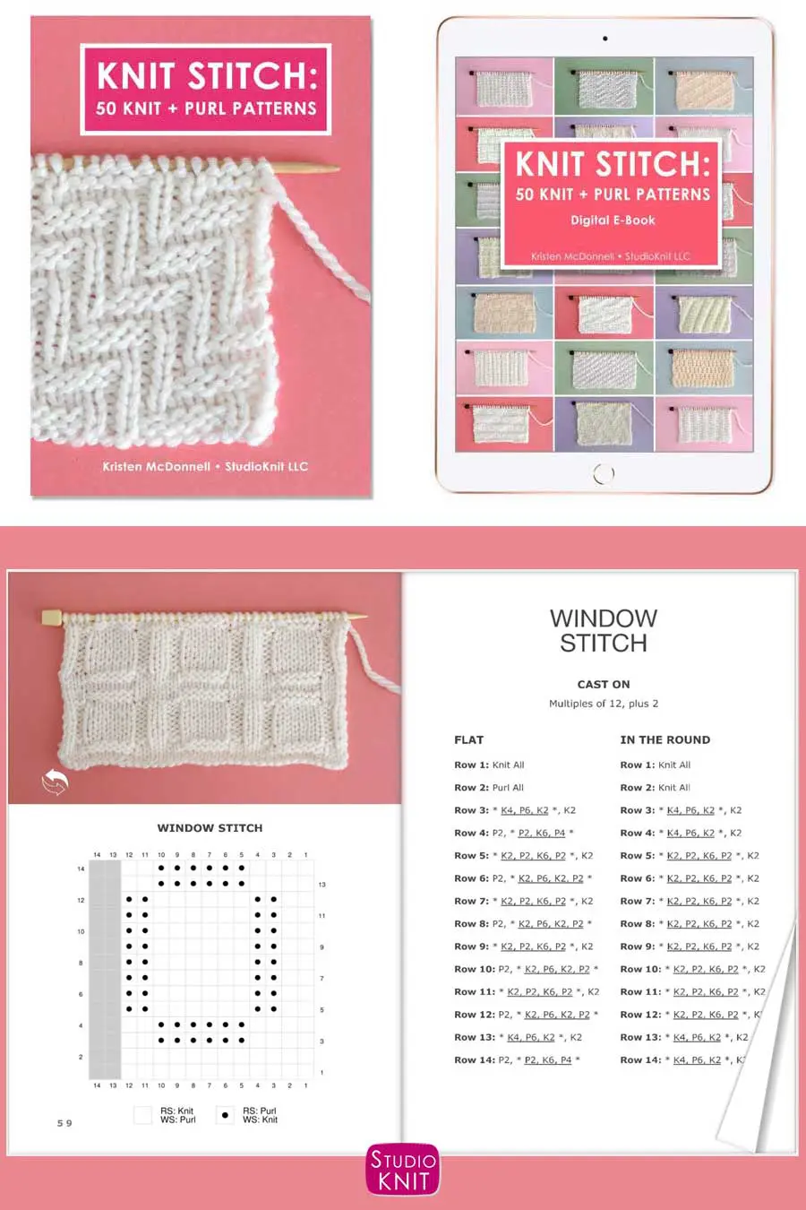 Knit Stitch Pattern Book with Window Stitch by Studio Knit
