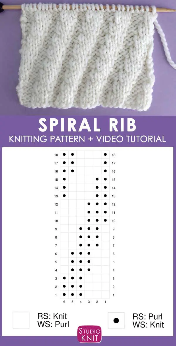 Knitting Chart Diagonal Spiral Rib Knit Stitch Pattern