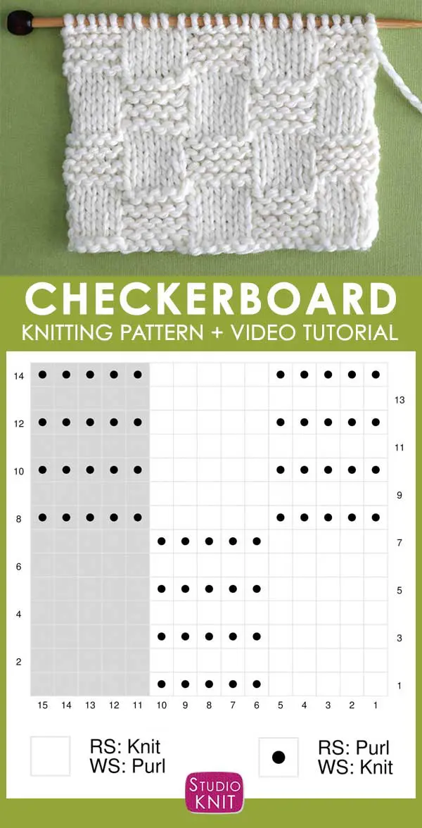 Knitting Chart Garter Checkerboard Knit Stitch Pattern