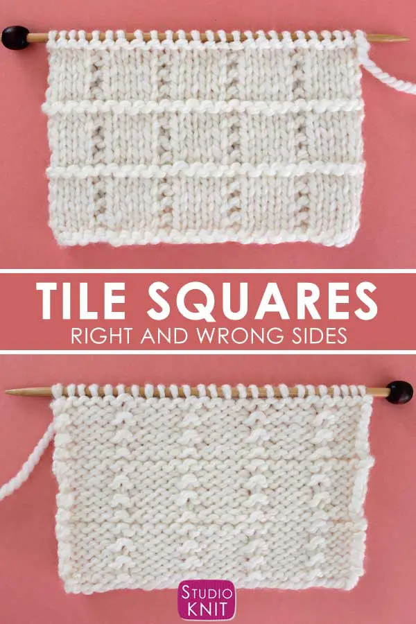 Right and Wrong sides of the Tile Squares Stitch Knitting Pattern